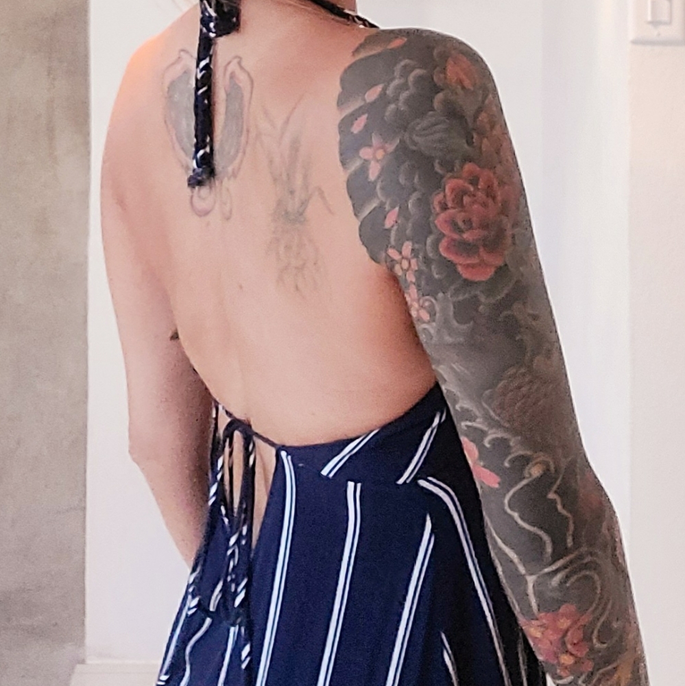 Navy stripped flow Halter